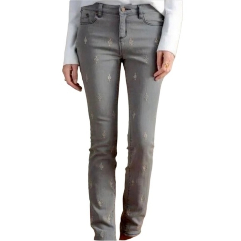 Sundance Primrose‎ Fit Sequins Gray Skinny Boyfriend Jeans Women's Size 27 Denim